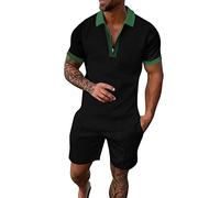 Polo pour homme blanc 2 pièces : chemise d'été pour homme élégant bermuda tendance t-shirts + short avec motif à pois combinaison de sport respirant short léger pour homme vêtement de détente aéré,