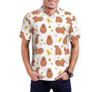 Polo pour homme - Capybaras Bird Orange décontracté à manches courtes boutonnées pour homme Polo de golf, noir, Taille S