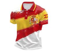 Polo pour homme coloré avec impression 3D - T-shirt d'entraînement à manches courtes - Polo d'été avec imprimé drapeau espagnol - Col à rabat - T-shirt à séchage rapide - T-shirt de sport - Haut de