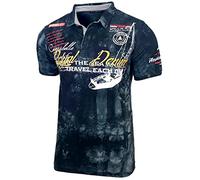 Polo pour homme délavé à manches courtes - Coupe ajustée - Design tendance - Imprimé royal denim batik - 151, Noir , XL