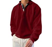 Polo pour homme en coton à manches longues - Chemise décontractée pour homme - Col en V - Haut ample - Col polo - Coton basique - Respirant - Tennis - Chemises pour hommes - Hauts fonctionnels