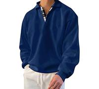Polo pour homme en coton à manches longues - Chemise décontractée pour homme - Col en V - Haut ample - Col polo - Coton basique - Respirant - Tennis - Chemises pour hommes - Hauts fonctionnels