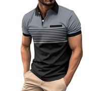 Polo pour homme - Mode décontractée - Rayures - Design contrasté - Bouton - Manches longues, gris, XXL