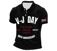 Polo pour Homme,Polo Rugby Homme Manches Longues,Décontracté Homme Body Capuche Classique Imprimé Journal Européen Journée de la Guerre Édition Commémorative sans Collet (Black, M)