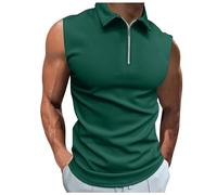 Polo pour homme - Sans manches - Débardeur d'été décontracté - Respirant - Coupe ajustée - Golf - Tennis - Polo de course - Polo de sport - Fermeture éclair - Revers - Couleur unie, O Vert., M