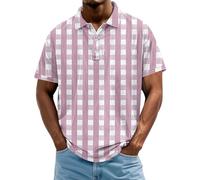 Polo pour homme - T-shirt de golf délavé à manches courtes - Haut boutonné - T-shirt ample à carreaux, Z02-pink-polo Shirts pour Homme, XL