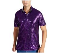 Polo pour homme Tenue disco brillante Chemise à paillettes années 70 Crazy Funny Euphorie Costume de proxénètes Chemise de loisirs Chemise à paillettes Vintage Chemise traditionnelle, lilas, L