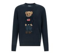 Polo Ralph Lauren - Pull en coton et lin avec motif ours - Homme - Pulls - Bleu - Taille: S