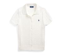 Polo Ralph Lauren, Femme, Pulls, Blanc, Taille: 42 FR Pull Blanc en Tricot Câble avec Broderie Poney Bleu Marine