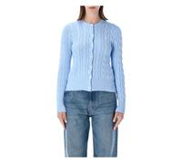 Polo Ralph Lauren - Gilet Ras du Cou en Coton Tricoté en Câbles - Femme - Pulls - Bleu - Taille: 38 FR