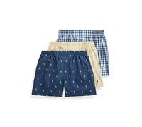 Polo Ralph Lauren Men's Classic Fit Cotton Woven Boxers 3-Pack, Navy/Yellow, Stripe/Navy, Plaid/Yellow-3 Pack, Large