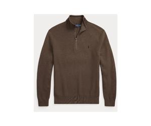 Polo Ralph Lauren - Pull en maille piquée de coton avec fermeture à glissière au quart - Homme - Pulls - Brun - Taille: XS