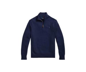 Polo Ralph Lauren - Pull-over en Laine Texturée- Col Montant et Zip 1/4 - Homme - Pulls - Bleu - Taille: 2XL