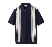 Polo rayé à manches courtes pour homme - Col rabattu - Chemise hawaïenne basique en soie glacée - Avec fermeture éclair - Polo tendance - Léger - Coupe droite - Décontracté, O Noir., M