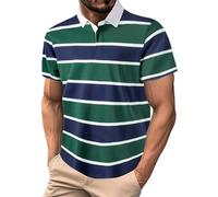 Polo rayé à manches courtes pour homme - T-shirt de golf à boutons - Haut d'entraînement - Tendance - Classique - Décontracté, Chemises rayées vertes pour hommes, L