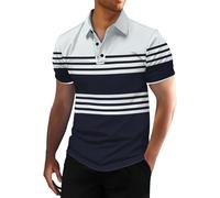 Polo rayé à Manches Courtes pour Homme - T-Shirt Graphique Classique Coupe ajustée - T-Shirts décontractés à col boutonné, Polo De Hombre Marine, XXL