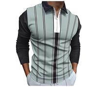 Polo rayé à manches longues pour homme avec fermeture éclair 1/4 - Coupe ajustée - Col extensible, Polo à manches longues bleu ciel pour homme, M