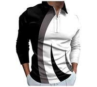 Polo rayé à manches longues pour homme avec fermeture éclair 1/4 - Coupe ajustée - Col extensible, Polos blancs à manches longues pour hommes, M