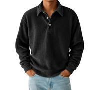 Polo rayé en velours côtelé à manches longues pour homme - Léger - Respirant - Performance - Pull de travail décontracté, Noir , L