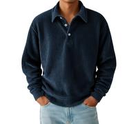 Polo rayé en velours côtelé à manches longues pour homme - Léger - Respirant - Performance - Pull de travail décontracté, bleu marine, XXL