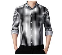 Polo rayé Noir et Blanc à Manches Longues pour Homme Coupe ajustée Chemise à Manches Longues Rayé Boutons Retro-Chemise pour Homme Chemise d'affaires décontractée avec col boutonné Chemise à Manches