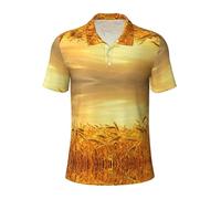 Polo respirant imprimé champ de blé pour homme élégant à manches courtes sorties décontractées cadeaux de fête des pères, Noir , XXL