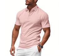 Polo Rouge Homme Travail Manches Courtes Slim Fit de Marque Grande Taille T-Shirt Personnalisable Col Mao Polos Rose Tee Shirt Col V Fete Uni XL Original Graphic Chemise Manche Courte Homme Rose XL