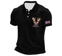 Polo Rugby Homme Manches Longues,décontracté pour Homme à Manches Courtes Coupe Ample imprimé Journée européenne de la Guerre édition commémorative Style Polyvalent pour Quotidien (Black, S)