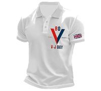 Polo Rugby,Polo Manches Longues,Homme Décontracté Manches Courtes Ample Imprimé Journée Européenne de la Guerre Édition Commémorative sans Délimitation Technologiquement Moderne (White, S)