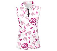 Polo sans manches pour femme avec imprimé nœud rose - Haut sportif pour la sensibilisation au cancer du sein - T-shirt fonctionnel avec fermeture éclair pour le golf, Style_c01 Blanc, XXL