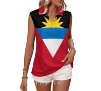 Polo sans Manchespour Femmes Top À Col Boutonné, Polo Femme Shirt Col en V, Triangle Géométrie Haut de Golf T-Shirt, Antigua-Et-Barbuda Drapeau Sport Tennis Tops