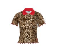 Polo-shirt femme Noisy May, imprimé léopard élégant col rouge.