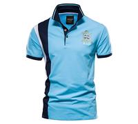Polo Shirt Homme De Base Épissage Boutons De Couleur Contrastée Shirt Homme Imprimé Broderie Golf Casual Shirt Homme Été Confortable Sport Manche Courte Homme D-Light Blue L
