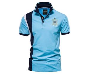 Polo Shirt Homme De Base Épissage Boutons De Couleur Contrastée Shirt Homme Imprimé Broderie Golf Casual Shirt Homme Été Confortable Sport Manche Courte Homme D-Light Blue L