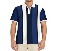 Polo Shirt Homme Rayures Verticales Polo Shirt Manches Courtes Zip Lâche Polo Shirt Homme Confort Casual Polo Shirt Homme A-Royal Blue L