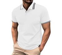 Polo T Shirt Hommes Manches Courtes Zippé Ample Et Décontracté Tee Shirt col V Rayé Polo Été Vetement avec Fausse Contrasté pour Travail Tennis Golf Casual Cadeau (Green, XXL)