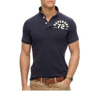 Superdry Polo de sport Vintage pour homme – Bleu marine / Blanc cassé
