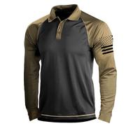 Polo tactique à manches longues pour homme - Pull cargo tactique militaire - T-shirt de combat camouflage d'extérieur avec bouton - Séchage rapide - Polo de combat militaire à manches longues, kaki, L