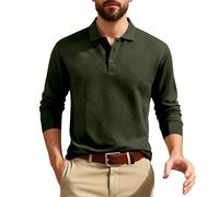 Polo tricoté à manches longues rétro jacquard décontracté col boutonné Henley sans col pour grand-père, Vert, XL