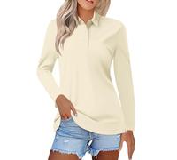 Polo uni à manches longues en coton piqué de qualité supérieure pour femme - Tendance automne 2024 - Extensible et respirant - Polos de golf - Pour intérieur et extérieur - Pour entraînement de gym