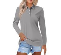 Polo uni à manches longues en coton piqué de qualité supérieure pour femme - Tendance automne 2024 - Extensible et respirant - Polos de golf - Pour intérieur et extérieur - Pour entraînement de gym