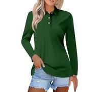 Polo uni à manches longues en coton piqué de qualité supérieure pour femme - Tendance automne 2024 - Extensible et respirant - Polos de golf - Pour intérieur et extérieur - Pour entraînement de gym