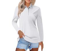Polo uni à manches longues en coton piqué de qualité supérieure pour femme - Tendance automne 2024 - Extensible et respirant - Polos de golf - Pour intérieur et extérieur - Pour entraînement de gym