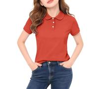 Polo uni pour enfants, col claudine, hauts boutonnés à manches courtes, chemisier d'école, décontracté, ample, en coton, pour adolescente, vêtements preppy, rouge brique, 7-8 ans