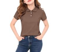 Polo uni pour enfants, col claudine, hauts boutonnés à manches courtes, chemisier d'école, décontracté, ample, en coton, pour adolescente, vêtements preppy, marron, 9-10 ans