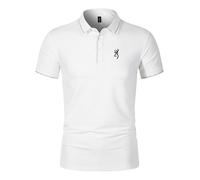 Polo unisexe à manches courtes avec | Bro.w_ning | Imprimé | Design classique | Sportif et décontracté | En coton élastique, Blanc., L
