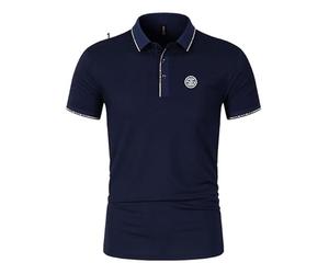 Polo unisexe à manches courtes avec imprimé Sig-sau.er | Design classique | Sportif et décontracté | En coton élastique, bleu foncé, M