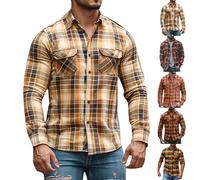 Polo vintage à manches longues pour homme - Chemise vintage boutonnée à carreaux - Coupe régulière - Manteau d'extérieur confortable à carreaux pour un usage quotidien, bleu marine, M