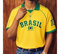 Polo vintage classique de l'équipe du Brésil à rayures jaune et vert, maillot avec impression du numéro 10 BRASIL, t-shirt graphique pour hommes et femmes, chemise de sport décontractée mode d'été pou