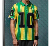 Polo vintage de rue N°10 avec graphique en patchwork de texte et drapeau brésilien pour hommes, été L,M,S,XL,XS,XXLLettres,RayéTissu tricoté